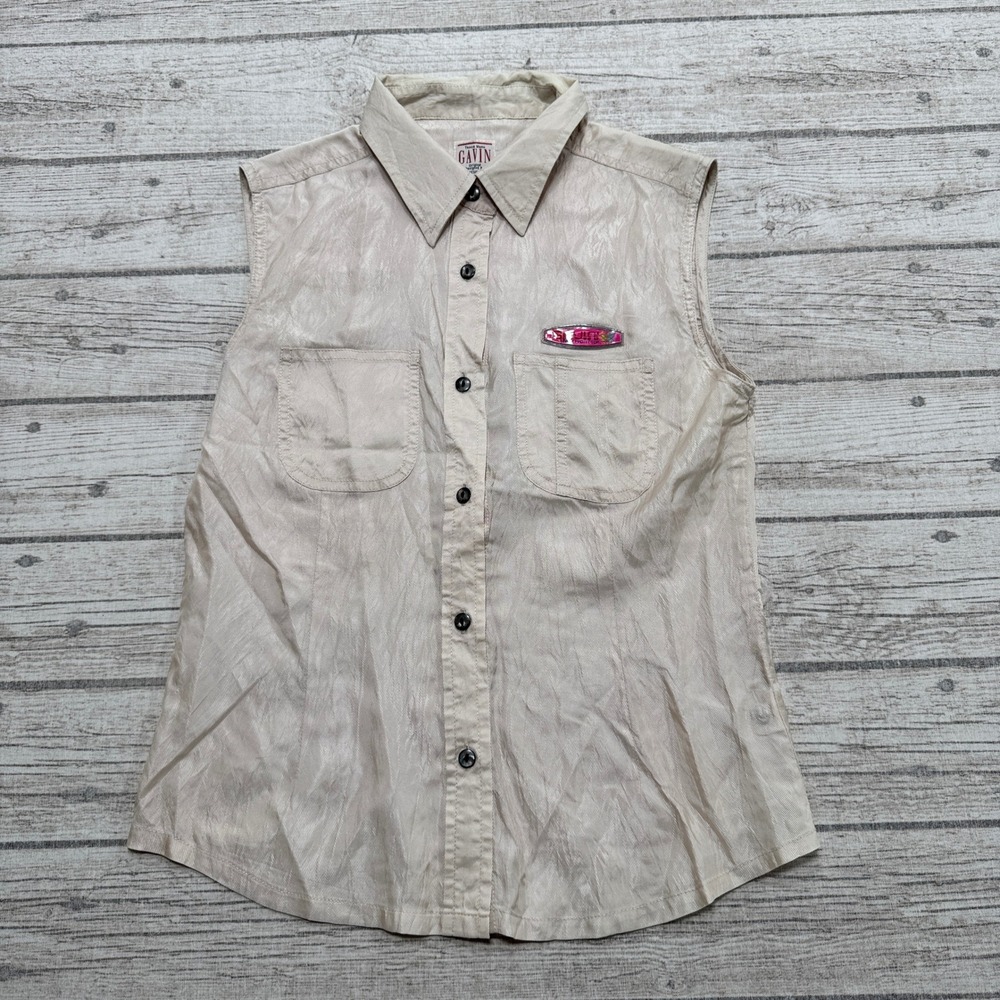 Vintage Gavin Shirt Women's Medium Beige Sleeveless Button Down Nylon Utility